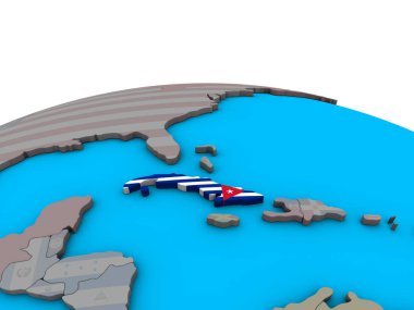 Küba ile siyasi 3d dünya üzerinde katıştırılmış ulusal bayrak. 3D çizim.