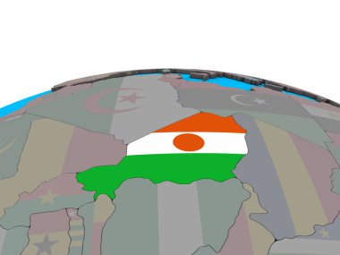 Nijer siyasi 3d dünya üzerinde katıştırılmış ulusal bayrak ile. 3D çizim.