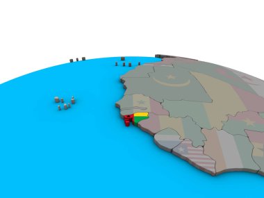 Gine-Bissau siyasi 3d dünya üzerinde katıştırılmış ulusal bayrak ile. 3D çizim.
