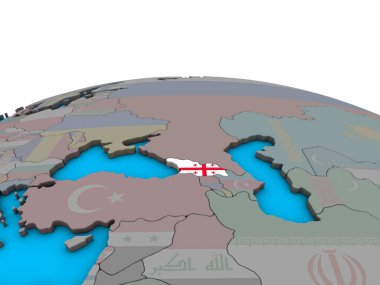 Gürcistan ile siyasi 3d dünya üzerinde katıştırılmış ulusal bayrak. 3D çizim.