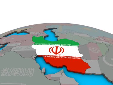 Iran siyasi 3d dünya üzerinde katıştırılmış ulusal bayrak ile. 3D çizim.