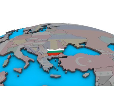 Bulgaristan siyasi 3d dünya üzerinde katıştırılmış ulusal bayrak ile. 3D çizim.