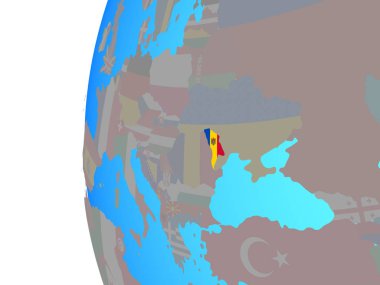 Moldova ile katıştırılmış ulusal bayrak mavi siyasi dünya üzerinde. 3D çizim.
