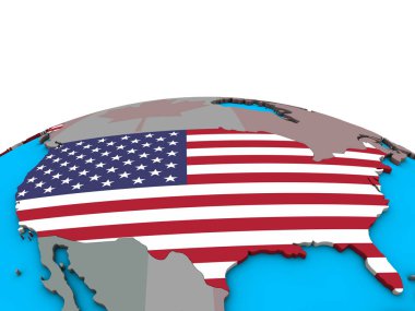 Amerika Birleşik Devletleri siyasi 3d dünya üzerinde katıştırılmış ulusal bayrak ile. 3D çizim.
