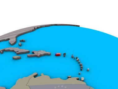 Porto Riko siyasi 3d dünya üzerinde katıştırılmış ulusal bayrak ile. 3D çizim.