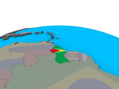 Guyana siyasi 3d dünya üzerinde katıştırılmış ulusal bayrak ile. 3D çizim.