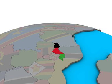 Malavi siyasi 3d dünya üzerinde katıştırılmış ulusal bayrak ile. 3D çizim.