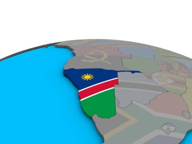 Namibya siyasi 3d dünya üzerinde katıştırılmış ulusal bayrak ile. 3D çizim.