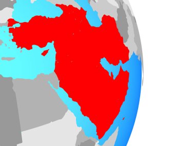 Batı Asya basit siyasi dünya üzerinde. 3D çizim.