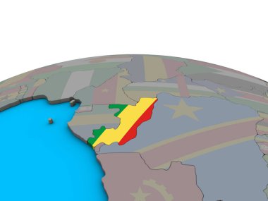 Kongo siyasi 3d dünya üzerinde katıştırılmış ulusal bayrak ile. 3D çizim.