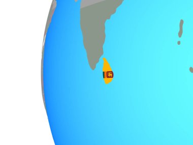 Sri Lanka ile katıştırılmış ulusal bayrak mavi siyasi dünya üzerinde. 3D çizim.