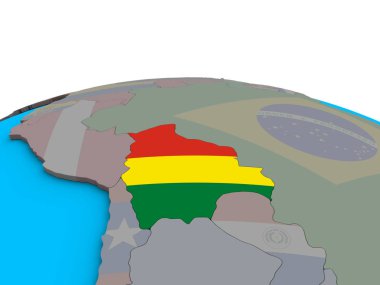 Bolivya siyasi 3d dünya üzerinde katıştırılmış ulusal bayrak ile. 3D çizim.