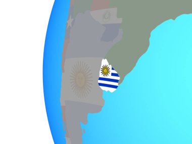 Uruguay ile katıştırılmış ulusal bayrak mavi siyasi dünya üzerinde. 3D çizim.