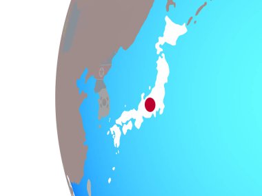 Japonya ile ulusal bayrak mavi siyasi dünya üzerinde gömülü. 3D çizim.