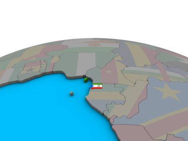 Ekvator Ginesi siyasi 3d dünya üzerinde katıştırılmış ulusal bayrak ile. 3D çizim.