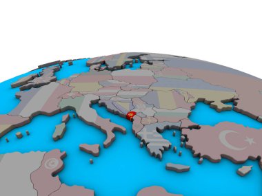 Karadağ siyasi 3d dünya üzerinde katıştırılmış ulusal bayrak ile. 3D çizim.