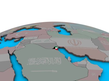 Kuveyt siyasi 3d dünya üzerinde katıştırılmış ulusal bayrak ile. 3D çizim.
