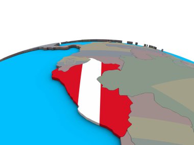 Peru ile siyasi 3d dünya üzerinde katıştırılmış ulusal bayrak. 3D çizim.