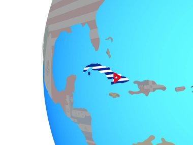 Küba ile katıştırılmış ulusal bayrak mavi siyasi dünya üzerinde. 3D çizim.
