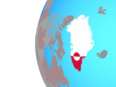 Grönland katıştırılmış ulusal bayrak mavi siyasi dünya üzerinde. 3D çizim.