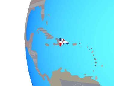 Dominik Cumhuriyeti ile katıştırılmış ulusal bayrak mavi siyasi dünya üzerinde. 3D çizim.