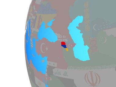 Ermenistan ile katıştırılmış ulusal bayrak mavi siyasi dünya üzerinde. 3D çizim.