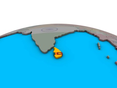 Sri Lanka ile siyasi 3d dünya üzerinde katıştırılmış ulusal bayrak. 3D çizim.