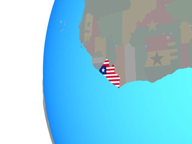 Liberya katıştırılmış ulusal bayrak mavi siyasi dünya üzerinde. 3D çizim.