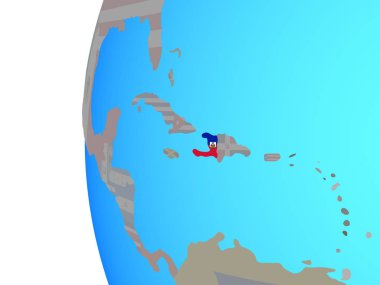 Mavi siyasi dünya üzerinde katıştırılmış ulusal bayrak ile Haiti. 3D çizim.