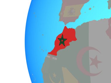 Fas ile katıştırılmış ulusal bayrak mavi siyasi dünya üzerinde. 3D çizim.