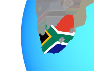 Güney Afrika ile katıştırılmış ulusal bayrak mavi siyasi dünya üzerinde. 3D çizim.