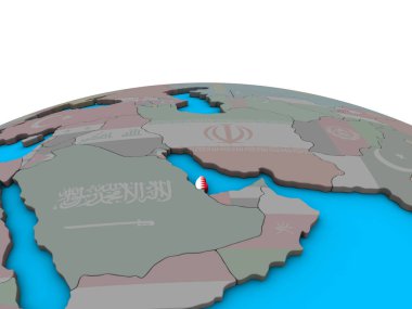 Siyasi 3d dünya üzerinde katıştırılmış ulusal bayrak ile Katar. 3D çizim.