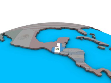 Guatemala siyasi 3d dünya üzerinde katıştırılmış ulusal bayrak ile. 3D çizim.