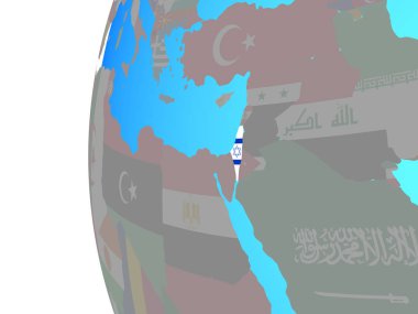 İsrail ile katıştırılmış ulusal bayrak mavi siyasi dünya üzerinde. 3D çizim.