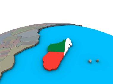 Madagaskar siyasi 3d dünya üzerinde katıştırılmış ulusal bayrak ile. 3D çizim.