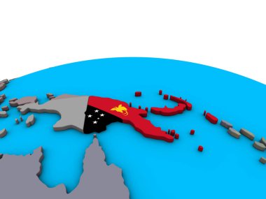 Papua Yeni Gine siyasi 3d dünya üzerinde katıştırılmış ulusal bayrak ile. 3D çizim.