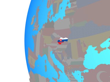 Slovakya ile katıştırılmış ulusal bayrak mavi siyasi dünya üzerinde. 3D çizim.