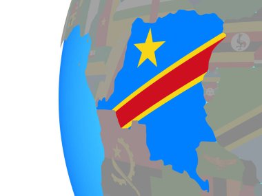 Kongo mavi siyasi dünya üzerinde katıştırılmış Ulusal bayrakla dem mümessili. 3D çizim.