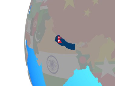 Nepal katıştırılmış ulusal bayrak mavi siyasi dünya üzerinde. 3D çizim.