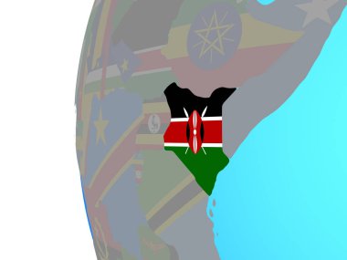 Kenya ile katıştırılmış ulusal bayrak mavi siyasi dünya üzerinde. 3D çizim.