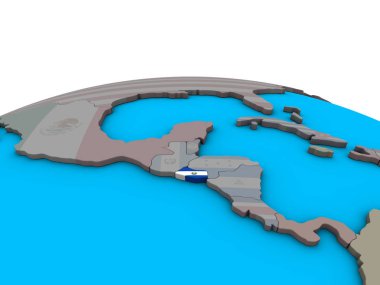 El Salvador siyasi 3d dünya üzerinde katıştırılmış ulusal bayrak ile. 3D çizim.