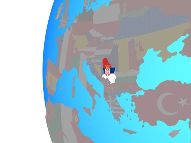 Sırbistan ile katıştırılmış ulusal bayrak mavi siyasi dünya üzerinde. 3D çizim.