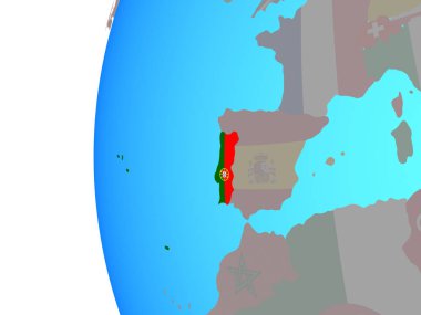 Portekiz ile katıştırılmış ulusal bayrak mavi siyasi dünya üzerinde. 3D çizim.