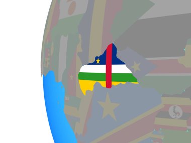 Orta Afrika mavi siyasi dünya üzerinde katıştırılmış ulusal bayrak ile. 3D çizim.
