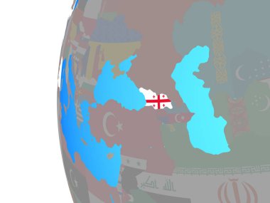 Gürcistan ile katıştırılmış ulusal bayrak mavi siyasi dünya üzerinde. 3D çizim.