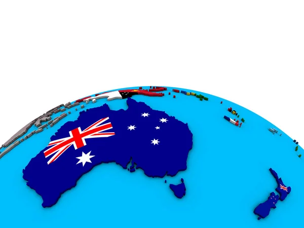 Australia Con Bandiere Nazionali Incorporate Sul Globo Politico Illustrazione — Foto Stock