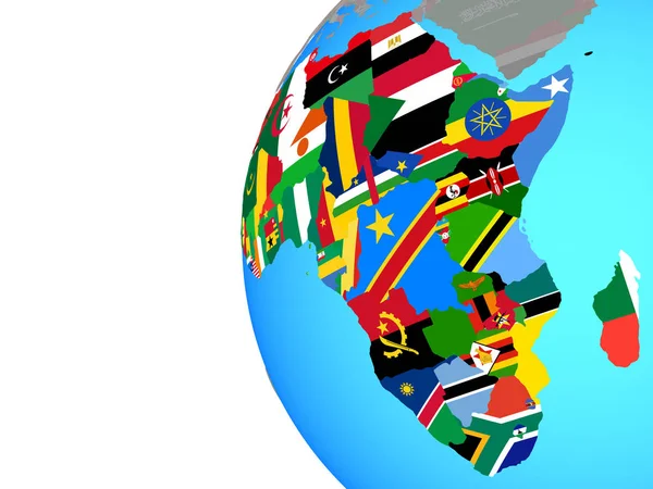 Afrika Mit Eingebetteten Nationalflaggen Auf Blauem Politischen Globus Illustration — Stockfoto