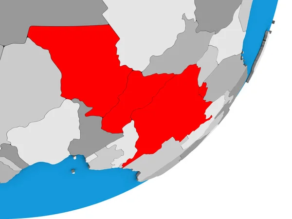 中部非洲在蓝色政治3D — 图库照片