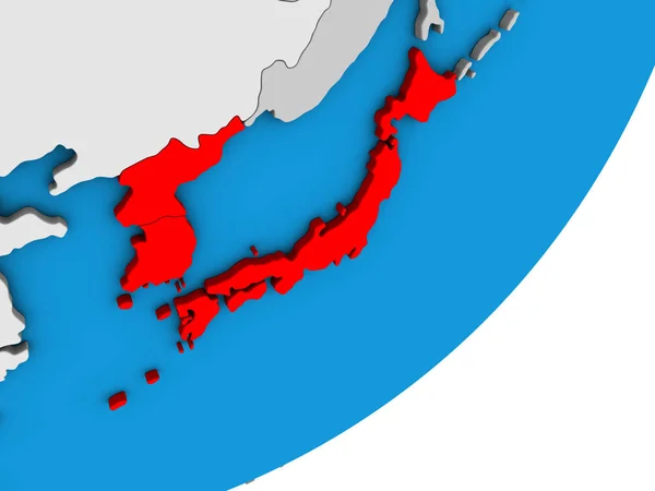 Japonia Korea Niebieski Globus Polityczny Ilustracja — Zdjęcie stockowe