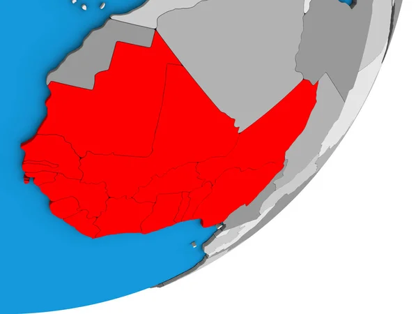 西部非洲在蓝色政治3D — 图库照片